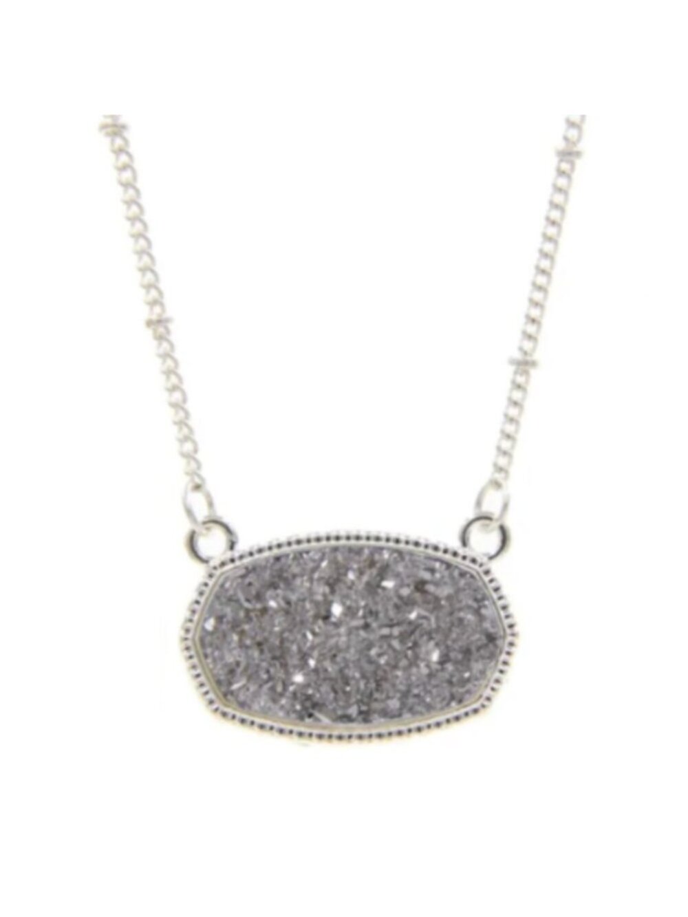 Dark Silver Imitation Drusy Quartz Necklace Silver Tone